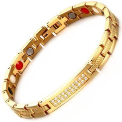 ***COI Gold Tone Titanium Cubic Zirconia Bracelet With Steel Clasp(Length: 8.07 inches)-00590BB