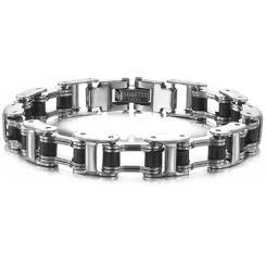 ***COI Titanium Black Silver Bracelet With Steel Clasp(Length: 8.27 inches)-00591BB