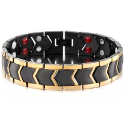 ***COI Titanium Black Gold Tone Bracelet With Steel Clasp(Length: 8.66 inches)-00592BB