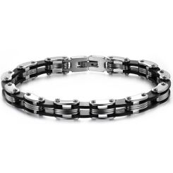 ***COI Titanium Black Silver Bracelet With Steel Clasp(Length: 8.66 inches)-00593BB