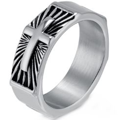 ***COI Titanium Black/Gold Tone/Silver Cross Ring-00597BB