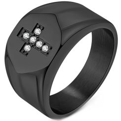 ***COI Titanium Black/Gold Tone/Silver Cross Ring With Cubic Zirconia-00598BB