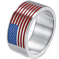 ***COI Titanium Black/Gold Tone/Silver Blue Red American Flag Ring-00600BB