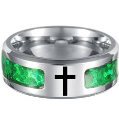 ***COI Titanium Beveled Edges Cross/Masonic Ring With Crushed Opal-00602BB