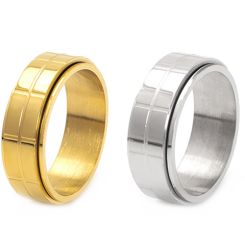 ***COI Titanium Black/Gold Tone/Silver Cross Grooves Step Edges Ring-00603BB