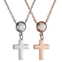 ***COI Titanium Rose/Silver Cross Necklace With Cubic Zirconia(Length: 19.68 inches)-00605BB