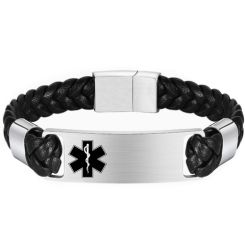 ***COI Titanium Medical Alert Genuine Leather Bracelet With Steel Clasp(Length: 8.27 inches)-00609BB