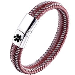 ***COI Titanium Black/Gold Tone/Silver Medical Alert Genuine Leather Bracelet With Steel Clasp(Length: 8.27 inches)-00611BB