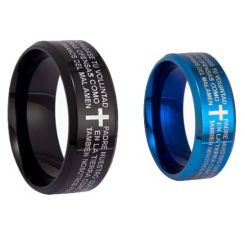 ***COI Titanium Black/Gold Tone/Silver/Blue Cross Prayer Beveled Edges Ring-00618BB