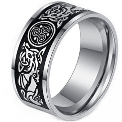 ***COI Titanium Black Silver Trinity Knots Celtic Ring-00621BB