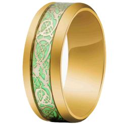 ***COI Titanium Black/Gold Tone/Silver Green Dragon Beveled Edges Ring-00622BB