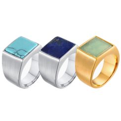 ***COI Titanium Gold Tone/Silver Ring With Turquoise/Created Jade/Lapis Lazuli-00623BB