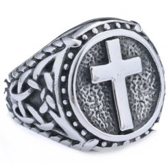 ***COI Titanium Black/Gold Tone/Silver Black Cross Ring-00624BB