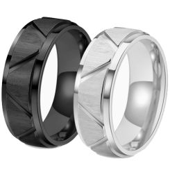 ***COI Titanium Black/Gold Tone/Silver Diagonal Grooves Step Edges Ring-00625BB