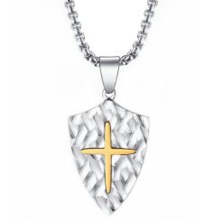 ***COI Titanium Gold Tone Silver Cross Tag Pendant-00632BB