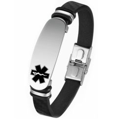 ***COI Titanium Medical Alert Genuine Leather Bracelet With Steel Clasp(Length: 8.27 inches)-00635BB