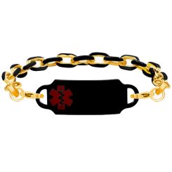***COI Titanium Black Gold Tone Medical Alert Bracelet With Steel Clasp(Length: 8.27 inches)-00641BB