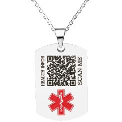***COI Titanium Medical Alert Custom QR Code Health Info Pendant-00646BB