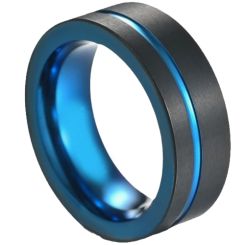***COI Titanium Black Blue Offset Groove Ring-00647BB