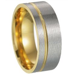 ***COI Titanium Gold Tone Silver Offset Groove Ring-00648BB