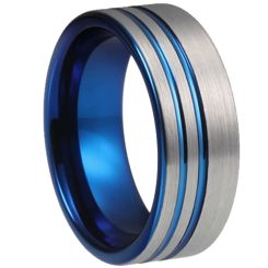 ***COI Titanium Blue Silver Double Offset Grooves Ring-00651BB