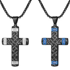 ***COI Titanium Black Blue/Silver Cross Pendant With Cubic Zirconia-00655BB