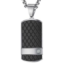***COI Titanium Black/Gold Tone Silver Tag Pendant With Cubic Zirconia-00656BB