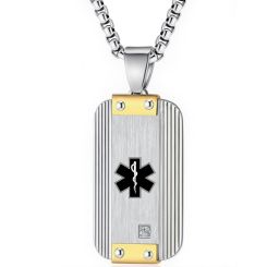 ***COI Titanium Gold Tone Silver Medical Alert Pendant With Cubic Zirconia-00658BB