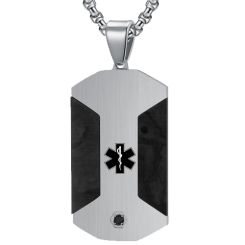 ***COI Titanium Black Gold Tone/Silver Medical Alert Pendant With Cubic Zirconia-00659BB