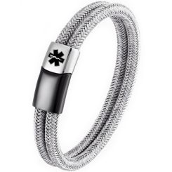 ***COI Titanium Black Silver Medical Alert Bracelet With Steel Clasp(Length: 8.27 inches)-00662BB
