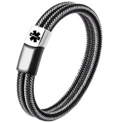 ***COI Titanium Black Silver Medical Alert Bracelet With Steel Clasp(Length: 9.06 inches)-00665BB
