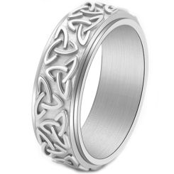 ***COI Titanium Black/Silver/Gold Tone Trinity Knots Step Edges Ring-00668BB