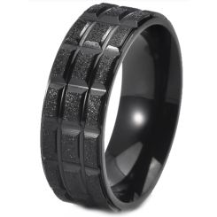***COI Titanium Black/Gold Tone/Silver Sandblasted Grooves Ring-00669BB