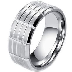 ***COI Titanium Black/Silver Grooves Beveled Edges Ring-00670BB