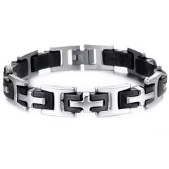 ***COI Titanium Black Silver Cross Bracelet With Steel Clasp(Length: 8.27 inches)-00683BB