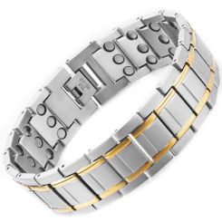 ***COI Titanium Black/Gold Tone/Silver Bracelet With Steel Clasp(Length: 8.85 inches)-00685BB