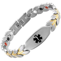 ***COI Titanium Gold Tone/Silver Medical Alert Bracelet With Steel Clasp(Length: 8.66 inches)-00687BB
