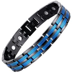 ***COI Titanium Black/Gold Tone/Black Blue Bracelet With Steel Clasp(Length: 8.46 inches)-00689BB