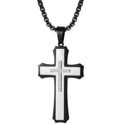 ***COI Titanium Black Silver Cross Pendant With Cubic Zirconia-00706BB