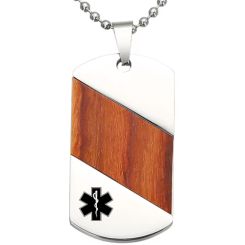 ***COI Titanium Medical Alert Pendant With Wood-00707BB