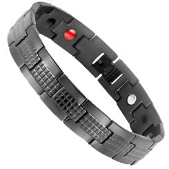 ***COI Titanium Black/Gold Tone/Silver Bracelet With Steel Clasp(Length: 8.46 inches)-00709BB