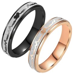 ***COI Titanium Black/Rose Silver Heartbeat & Heart Ring-00711BB