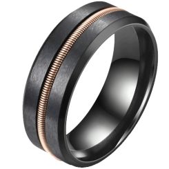 ***COI Black Titanium Rose Wire Beveled Edges Ring-00714BB