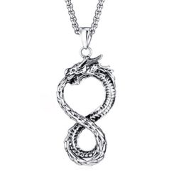 ***COI Titanium Black Silver Infinity Dragon Pendant-00739BB