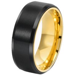 ***COI Titanium Black Gold Tone/Rose Beveled Edges Ring-00742BB