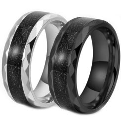 ***COI Titanium Black/Silver Faceted Ring With Meteorite-00743BBB
