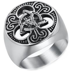 ***COI Titanium Black Silver Trinity Knots Celtic Ring-00744BB