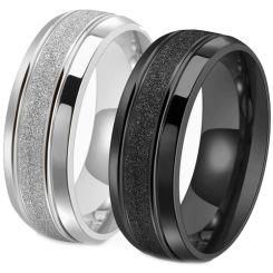 ***COI Titanium Black/Gold Tone/Silver Sandblasted Double Grooves Ring-00747BB