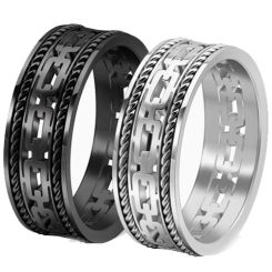 ***COI Titanium Black/Gold Tone/Silver Keychain Link Wire Ring-00748BB