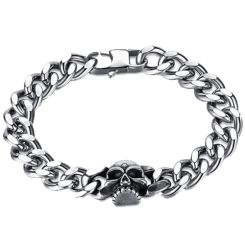 ***COI Titanium Black Silver Skull Bracelet With Steel Clasp(Length: 8.27 inches)-00760BB